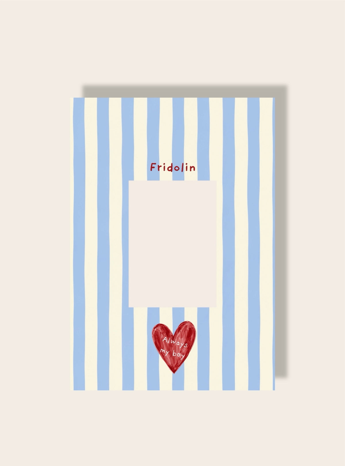 Kind Name Passpartout A4 Streifen Herz blau